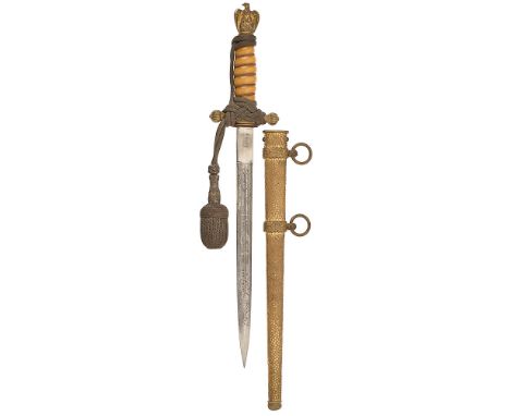German Third Reich WW2 Kriegsmarine personalised Naval Officer's Dagger with knot by WKC. Fine scarce example circa 1938-45, 