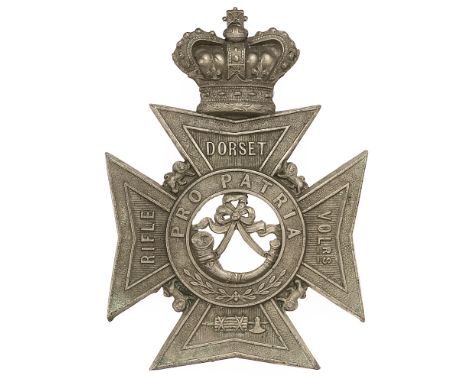 Dorset Rifle Volunteers Victorian helmet plate badge c. 1878-87. Good scarce die-stamped example unusually in white metal. Cr