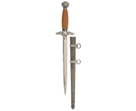 German Third Reich Luftwaffe 2nd pattern Officer's dagger by SMF Solingen. Good 1937-45 amber celluloid gripped example with 