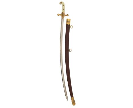 Mameluke Hilted Cerimonial Sword This example with a 31 inch slightly curved single edge blade with floral etched decoration.