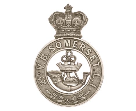 2nd (Taunton) VB Somerset Light Infantry Victorian glengarry badge c. 1882-95. Good scarce die-stamped white metal crowned ci