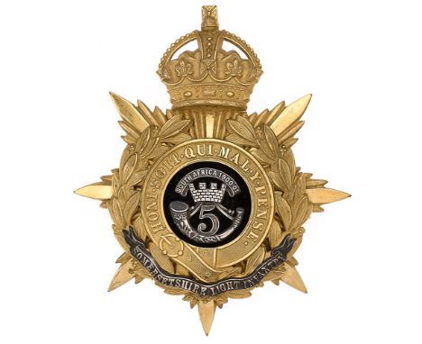 5th Bn The Prince Albert's (Somersetshire Light Infantry) Officer's helmet plate badge 1908-1914. Fine rare die-stamped rich 