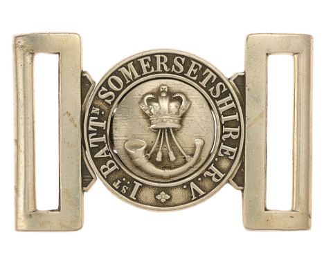 1st Battlion Somersetshire Rifle Volunteers Victorian waist belt clasp c. 1880. Good scarce interlocking nickel issue. Circle