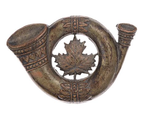 259th (Siberian Expeditionary Force) Bn. CEF WW1 Canadian cap badge c. 1918. Good scarce die-stamped bronze coiled bugle with