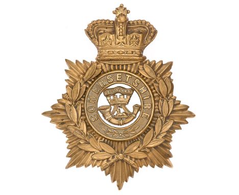 Somerset Light Infantry Victorian helmet plate badge c. 1881-1901. Good scarce die-stamped brass crowned star bearing laurel 