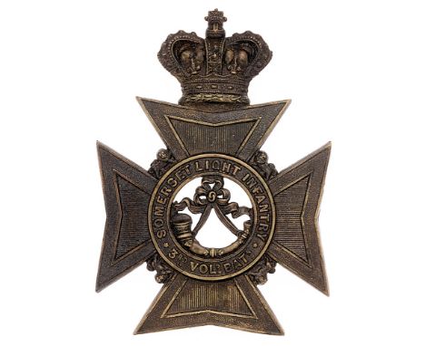 3rd (Weston-Super-Mare) VB Somerset Light Infantry Victorian helmet plate badge c. 1881-1901. Good scarce die-stamped blacken