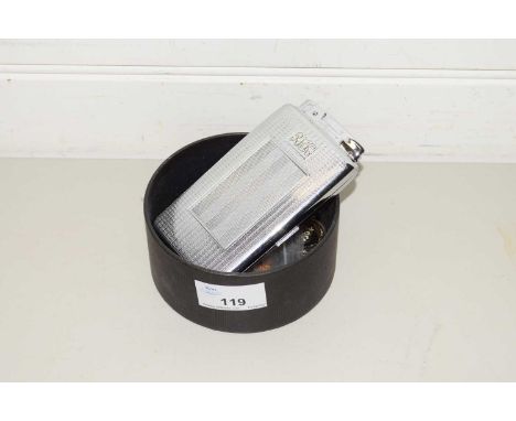 BOX OF MIXED ITEMS TO INCLUDE WRIST WATCH, CHROME FINISH COMBINATION CIGARETTE CASE AND LIGHTER AND OTHER ASSORTED WARES