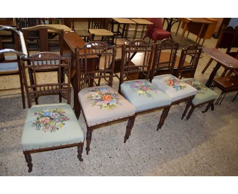 HARLEQUIN SET OF FIVE EDWARDIAN SPINDLE BACK CHAIRS COMPRISING THREE FULL HEIGHT CHAIRS AND TWO LOWER NURSING CHAIRS, ALL WIT