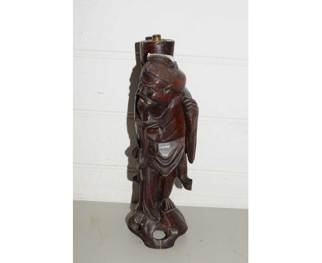 CHINESE CARVED HARDWOOD FIGURAL LAMP BASE
