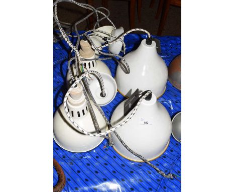 FOUR WHITE METAL INDUSTRIAL STYLE LIGHT FITTINGS