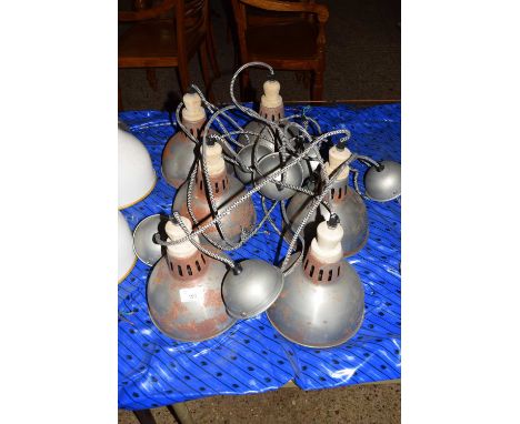 SIX GREY METAL INDUSTRIAL STYLE LIGHT FITTINGS
