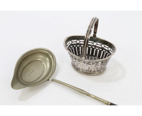 19th century Dutch silver basket with swing handle, pierced decoration and bead borders, with Dutch silver marks to underside