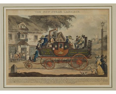 G. Morton, early 19th century hand-coloured etching by H. Pyall - The New Steam Carriage, circa 1828.  Published by Thomas Mc
