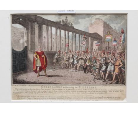 George Cruikshank (1792 - 1878), hand-coloured etching - Coriolanus addressing the Plebeians.  Published by G. Humphrey, Febr