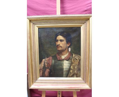 J. Charles, English School oil on canvas - portrait of an armoured soldier, in gilt frame, 59cm x 48cm