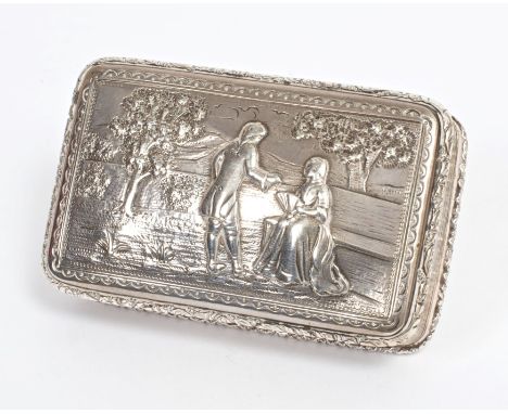 William IV silver snuff box of rectangular form, silver gilt interior, with reeded and cast foliate borders, engraved base an