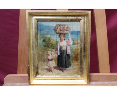 Attributed to Paul Falconer Poole (1807 - 1879), oil on board - mother and child with fishing basket, squared for transfer, i