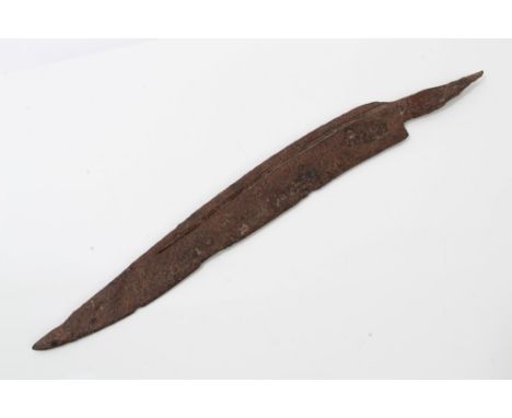 Ancient Celtic dagger blade, circa 200BC, of recurring fullered form, expertly cleaned and conserved, 28.5cm