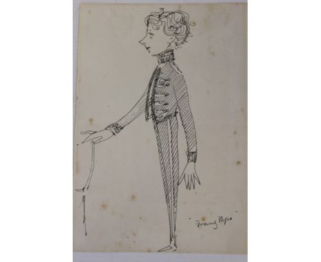 Ernest Thesiger (1879 - 1961), pen and ink sketch - self portrait in the role of Franz Pepo, 1909, inscribed 'Franz Pepo', 17