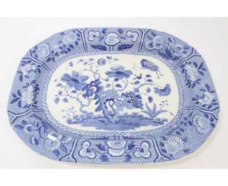 Early 19th century Spode blue and white ashet with printed butterfly and Chinese floral decoration, impressed - 'Spode 14', 4