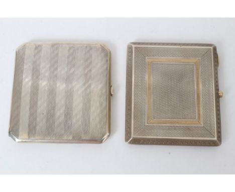 1920s silver cigarette case of rectangular form, with engine-turned decoration and gold borders, thumb piece and catch (Birmi