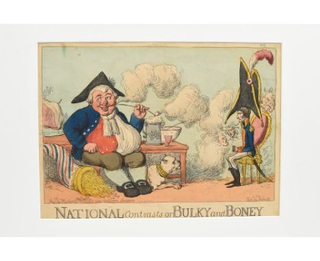 Piercy Roberts (fl. 1785 - 1824), hand-coloured etching - National Contrasts or Bulky and Boney.  Published by Roberts, 250mm