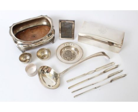 Selection of miscellaneous silver and silver plate - including a large rectangular cigarette box with engraved monogram (Lond