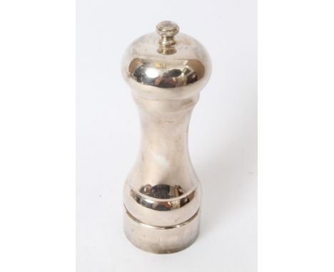 Contemporary silver pepper mill of capstan form, with Peter Piper grinder (Birmingham 1992), maker - P.H.V. & Co., 14.5cm ove