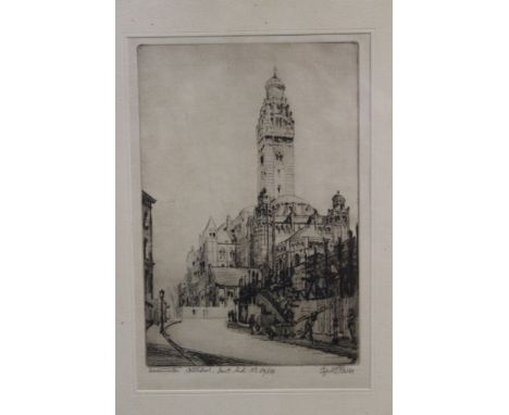 *Cyril Edward Power (1872 - 1951), signed limited edition etching - Westminster Cathedral, East End, in glazed frame, 24.5cm 