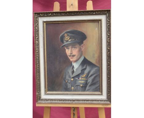 H. Lindsey Ruff, oil on canvas - portrait of Squadron Leader Martin Bryan-Smith D.F.C., initialled, inscribed verso, framed, 