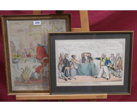James Gillray (1756 - 1815), hand-coloured etching - Temperance enjoying a Frugal Meal.  Published by H. Humphrey, July 28th 