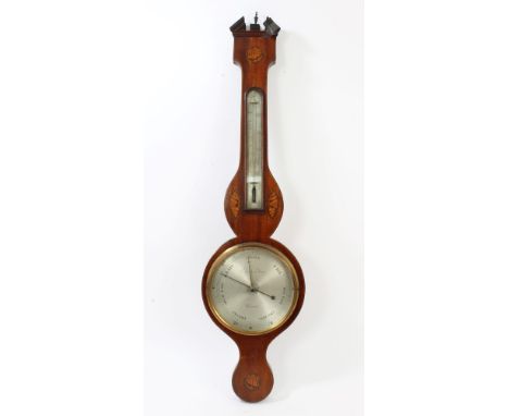 George III banjo barometer with silvered dial and scale, signed - J. Aprile Sudbury, in shell inlaid mahogany case, 99cm