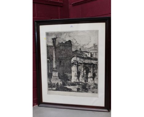 Luigi Kasimir (1881 - 1962), signed etching - classical ruins, Rome, inscribed, dated 1914, in glazed frame, 99cm x 79cm