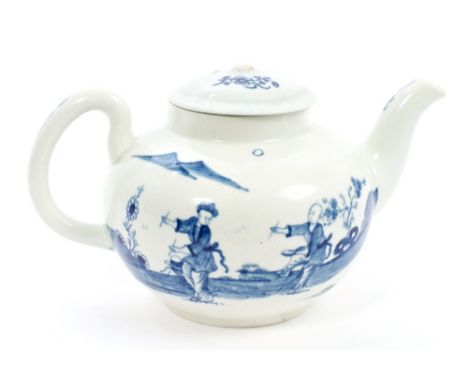 18th century Worcester blue and white Tambourine pattern teapot, circa 1754, with associated cover CONDITION REPORT Cover - k