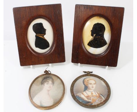 English School, circa 1810, miniature watercolour portrait on ivory depicting a young woman in white empire-line dress, with 