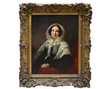 Circle of Henry William Pickersgill (1782 - 1875), oil on canvas - portrait of a lady in lace shawl, in gilt frame, 90cm x 70