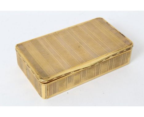 Fine quality 19th century gilt metal box of rectangular form, with striped engine-turned decoration, hinged cover and gilt in