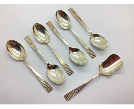 A Set of Six Hallmarked Silver Teaspoons, CB&amp;S, Sheffield 1944, gadrooned decoration to terminal, with a matched pattern 