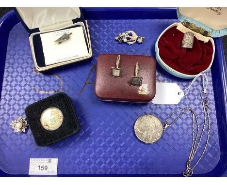 A Small Collection of "925" and Other Jewellery, to include a Victorian Aesthetic style brooch (lacking pin), with gilted swa