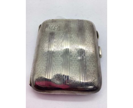 A Hallmarked Silver Cigarette Case, FF, Birmingham 1931, of allover engine turned design and monogrammed "ML" to lozenge, the