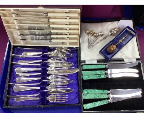 A Hallmarked Silver 'Anointing' Spoon, M&amp;R Ltd, Sheffield 1936, 11cm long, a set of three hallmarked silver salt spoons, 