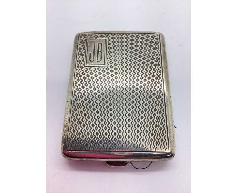 A Hallmarked Silver Matchbook Case, of allover engine turned design and personalised "JB" to corner lozenge, approximately 5.