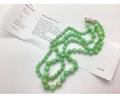 JKa Kohle of Pforzheim; A Jade Bead Multi-row Necklace, the graduated beads knotted to fancy clasp stamped "925 JKa", 42cm lo