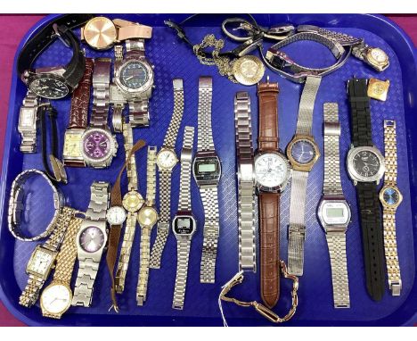 An Assortment of Modern Wristwatches, to include Fossil, Olivia Burton, Casio, Rotary, Emporio Armani, etc :- One Tray