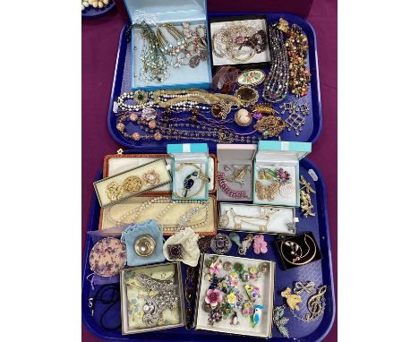 An Assortment of Costume Jewellery, to include enamel inlaid brooch, pewter earstuds, gilt coloured cuff bangle, Coalbrook fl