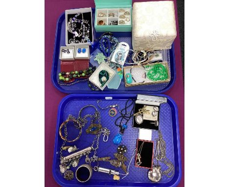 A Collection of Vintage and Later Jewellery, to include Czech style brooches, Crinoline lady ring, brooch and clip-on earring