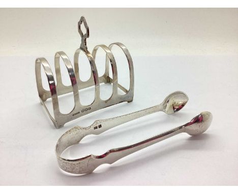 A Hallmarked Silver Five Bar Toast Rack, C&amp;SLtd, Sheffield 1963, of minimalist arched design with shaped loop finial, tog