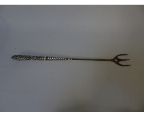 Victorian silver handled 3 prong toasting fork dated 1889