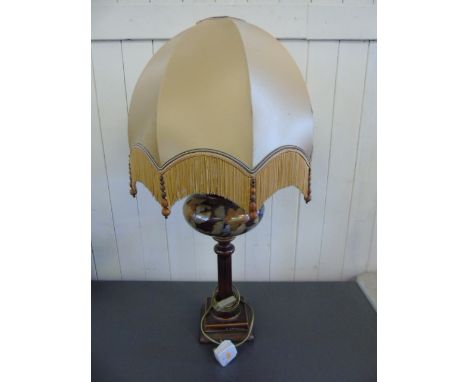 Art pottery table lamp with silk shade