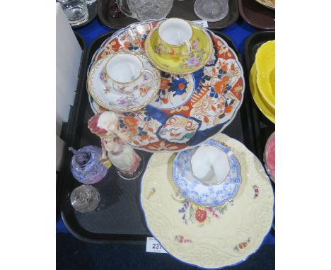 Two Meissen cups and saucers, two imari platters, a Goldscheider with Myott Son &amp; Co Duke Cherries figure etc Condition R